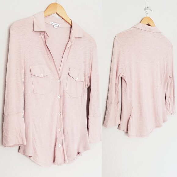 James Perse Sheer Slub Side Panel Shirt Pale Ballerina Pink Size M $185 WUA3042 - Picture 16 of 16